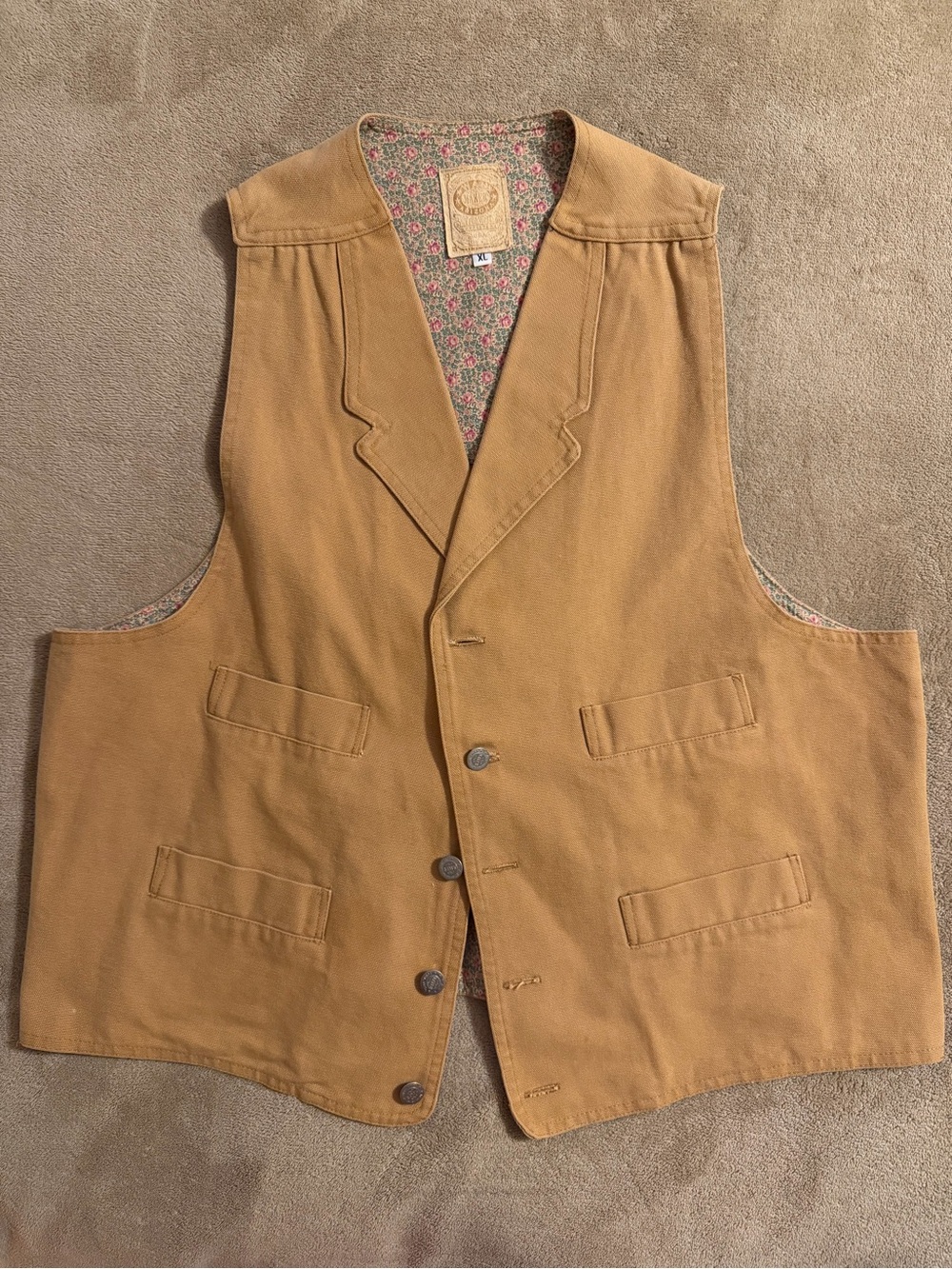 Men’s Tan Utility Jacket with Floral Lining - XL